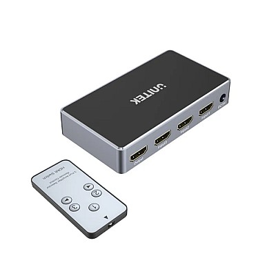 מתג HDMI איכותי מדגם Unitek V1111A, מאפשר לחבר 3 מקורות HDMI ולהעביר למסך אחד מתג HDMI איכותי מדגם Unitek V1111A, מאפשר לחבר 3 מקורות HDMI ולהעביר למסך אחד