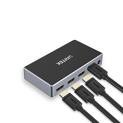 מתג HDMI איכותי מדגם Unitek V1111A, מאפשר לחבר 3 מקורות HDMI ולהעביר למסך אחד מתג HDMI איכותי מדגם Unitek V1111A, מאפשר לחבר 3 מקורות HDMI ולהעביר למסך אחד