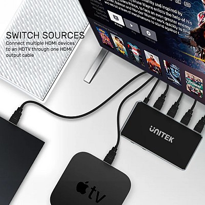 מתג HDMI איכותי מדגם Unitek V1111A, מאפשר לחבר 3 מקורות HDMI ולהעביר למסך אחד מתג HDMI איכותי מדגם Unitek V1111A, מאפשר לחבר 3 מקורות HDMI ולהעביר למסך אחד