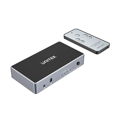 מתג HDMI איכותי מדגם Unitek V1111A, מאפשר לחבר 3 מקורות HDMI ולהעביר למסך אחד מתג HDMI איכותי מדגם Unitek V1111A, מאפשר לחבר 3 מקורות HDMI ולהעביר למסך אחד