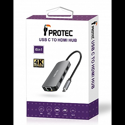 Protec | מולטיפורט 6 ב-1 ברזולוציית 4K עם רשת וטעינה דגם - DM 285 Protec | מולטיפורט 6 ב-1 ברזולוציית 4K עם רשת וטעינה דגם - DM 285