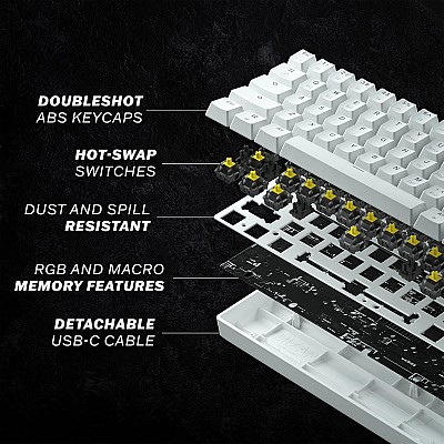 מקלדת גיימינג מכנית חוטית מוקטנת 60% חברת HK GAMING דגם GK61 הסוויצ'ים צהובים בצבע לבן מקלדת גיימינג מכנית חוטית מוקטנת 60% חברת HK GAMING דגם GK61 הסוויצ'ים צהובים בצבע לבן