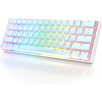 מקלדת גיימינג מכנית חוטית מוקטנת 60% חברת HK GAMING דגם GK61 הסוויצ'ים צהובים בצבע לבן