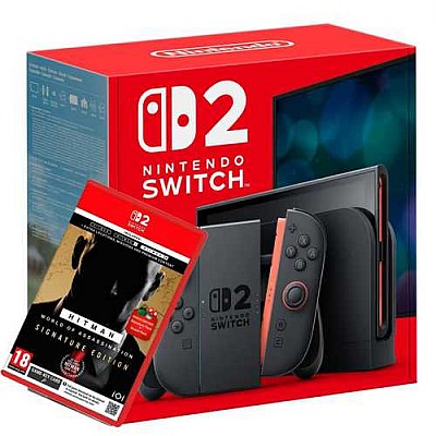 קונסולת משחק Nintendo Switch 2 256GB – אדום/כחול ומשחק Hitman: Signature Edition | יבואן רשמי