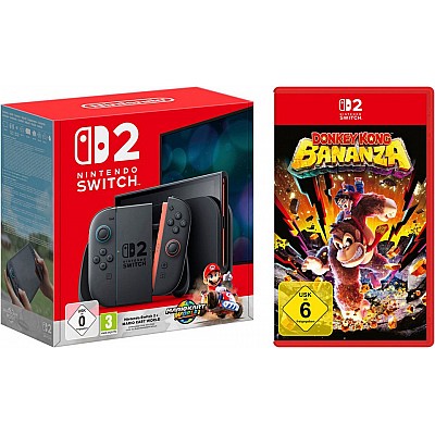 קונסולת משחק Nintendo Switch 2 256GB – אדום/כחול ומשחק Donkey Kong™ Bananza | יבואן רשמי