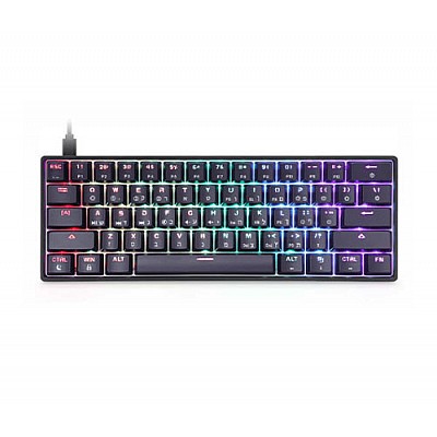 מקלדת גיימינג מכאנית חוטית מוקטנת 60% חברת HK GAMING דגם GK61 הסוויצ'ים צהובים בצבע שחור