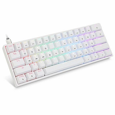 מקלדת גיימינג מכאנית חוטית מוקטנת 60% חברת HK GAMING דגם GK61 הסוויצ'ים צהובים בצבע לבן