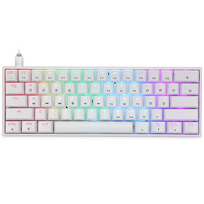 מקלדת גיימינג מכאנית חוטית מוקטנת 60% חברת HK GAMING דגם GK61 הסוויצ'ים צהובים בצבע לבן