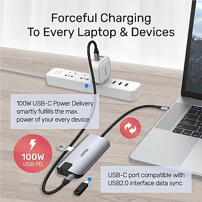 UNITEK uHUB P5+ – תחנת הרחבה 5-ב-1 ל-USB-C עם HDMI, רשת Gigabit ו-Power Delivery 100W (D1028A) UNITEK uHUB P5+ – תחנת הרחבה 5-ב-1 ל-USB-C עם HDMI, רשת Gigabit ו-Power Delivery 100W (D1028A)