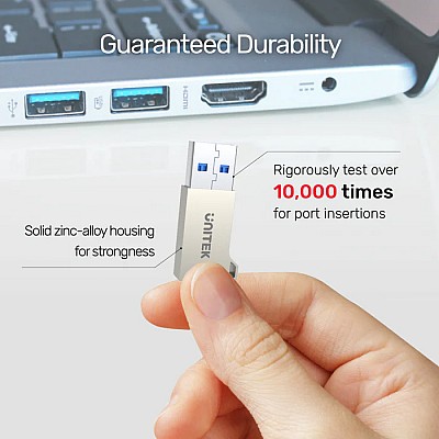 UNITEK מתאם USB-A ל-USB-C מסגסוגת אבץ (A1034NI) – 5Gbps + QC 3.0