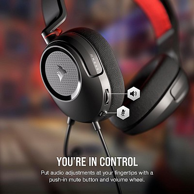 אוזניות גיימינג Corsair HS35 V2 צבע שחור/אדום – חיבור 3.5 מ"מ
