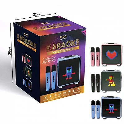 סט קריוקי לילדים KIDO ELECTRIC עם מסך LED ו-2 מיקרופונים אלחוטיים