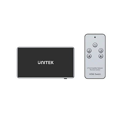 מתג HDMI איכותי מדגם Unitek V1111A, מאפשר לחבר 3 מקורות HDMI ולהעביר למסך אחד