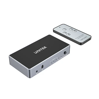 מתג HDMI איכותי מדגם Unitek V1111A, מאפשר לחבר 3 מקורות HDMI ולהעביר למסך אחד