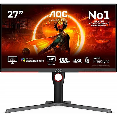 מסך גיימינג Mini-LED ‏AOC Q27G3XMN בגודל 27 אינץ׳ QHD ‏180Hz