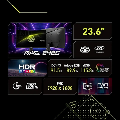 מסך מחשב גיימינג קעור MSI MAG 242C FHD 180Hz ‎23.6″