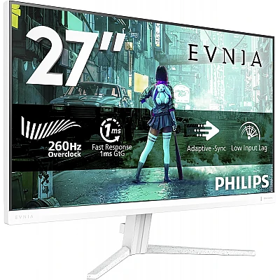 מסך גיימינג Philips Evnia 27M2N3201PL ‏27 אינץ׳ Fast IPS ‏240Hz / ‏260Hz OC – לבן