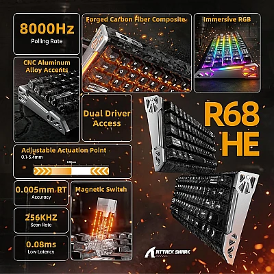 מקלדת גיימינג Attack Shark R68 HE Ink Shade מקלדת גיימינג Attack Shark R68 HE Ink Shade