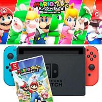 Nintendo Switch | באנדל קונסולת ניידת נינטנדו סוויץ’ כולל משחק Mario + Rabbids Kingdom Battle