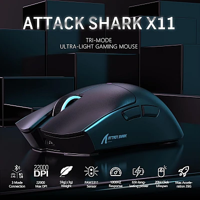 עכבר גיימינג אלחוטי Attack Shark X11 שחור עכבר גיימינג אלחוטי Attack Shark X11 שחור