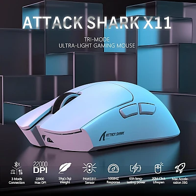 עכבר גיימינג אלחוטי Attack Shark X11 לבן עכבר גיימינג אלחוטי Attack Shark X11 לבן