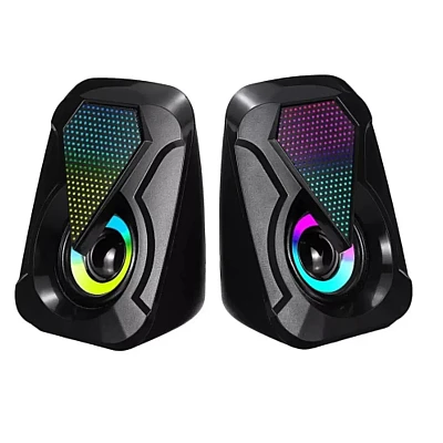 רמקולים לגיימינג Jack 3.5 מ"מ + USB KIDO GAME דגם E-1053 עם תאורת RGB – סט 2.0 למחשב