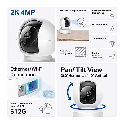 TP-Link Tapo C222 מצלמת אבטחה חכמה Wi-Fi 4MP Pan/Tilt AI