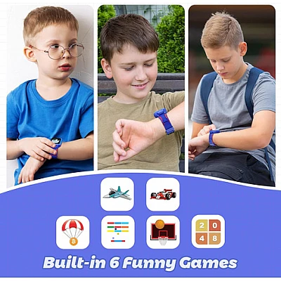 שעון חכם לילדים KIDI עם מסך "1.5, נגן מוזיקה, מצלמה, סופר צעדים וכרטיס זכרון 32GB - כחול