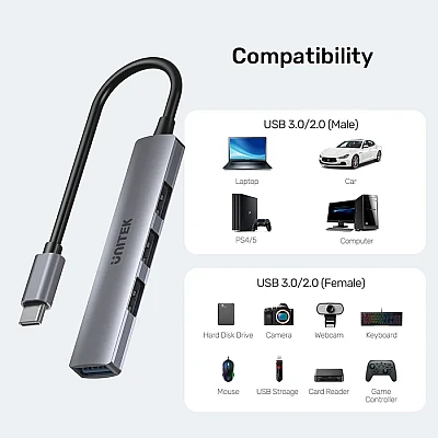 UNITEK רכזת USB-C 4-ב-1 (H1208B) – 5Gbps