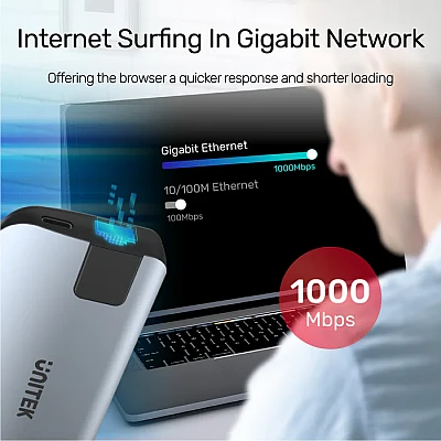 UNITEK uHUB P5+ – תחנת הרחבה 5-ב-1 ל-USB-C עם HDMI, רשת Gigabit ו-Power Delivery ‎100W (D1028A)