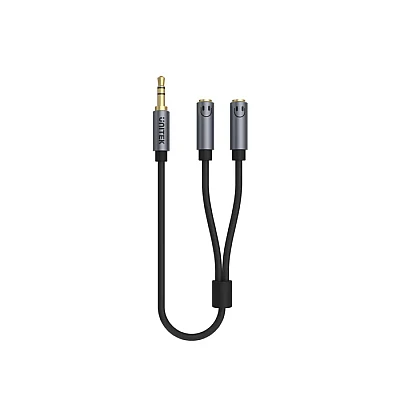 UNITEK כבל מפצל אודיו 3.5 מ״מ: זכר → 2×נקבה (Y-C956ABK) – 20 ס״מ, מחברי זהב, אלומיניום Space Grey