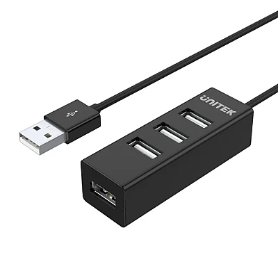 UNITEK רכזת USB 2.0 עם 4 יציאות (Y-2140) – כבל 80 ס״מ, שחור
