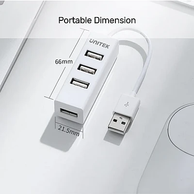 UNITEK רכזת USB 2.0 עם 4 יציאות (Y-2146) – Cloud White