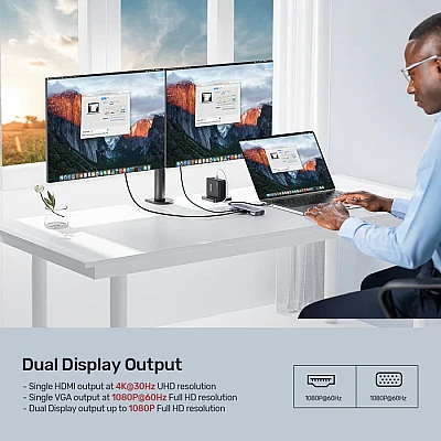 UNITEK uHUB 9-ב-1 ל-USB-C עם תצוגה כפולה, קוראי כרטיסים, PD 100W ורשת Gigabit (D1113A) UNITEK uHUB 9-ב-1 ל-USB-C עם תצוגה כפולה, קוראי כרטיסים, PD 100W ורשת Gigabit (D1113A)
