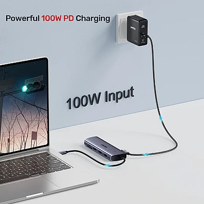 UNITEK uHUB 9-ב-1 ל-USB-C עם תצוגה כפולה, קוראי כרטיסים, PD 100W ורשת Gigabit (D1113A) UNITEK uHUB 9-ב-1 ל-USB-C עם תצוגה כפולה, קוראי כרטיסים, PD 100W ורשת Gigabit (D1113A)