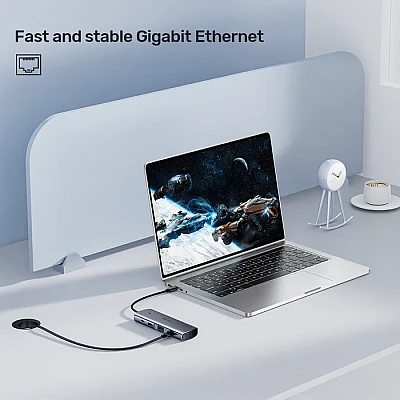 UNITEK uHUB 9-ב-1 ל-USB-C עם תצוגה כפולה, קוראי כרטיסים, PD 100W ורשת Gigabit (D1113A) UNITEK uHUB 9-ב-1 ל-USB-C עם תצוגה כפולה, קוראי כרטיסים, PD 100W ורשת Gigabit (D1113A)