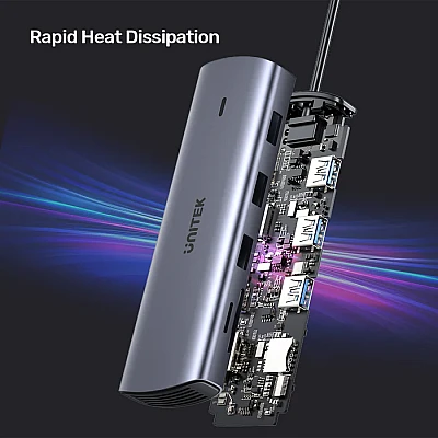 UNITEK uHUB 9-ב-1 ל-USB-C עם תצוגה כפולה, קוראי כרטיסים, PD 100W ורשת Gigabit (D1113A) UNITEK uHUB 9-ב-1 ל-USB-C עם תצוגה כפולה, קוראי כרטיסים, PD 100W ורשת Gigabit (D1113A)
