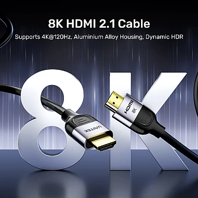 כבל HDMI 2.1 UNITEK 2 מטר – 8K@60Hz / 4K@120Hz, 48Gbps (C11086GY01-2M)
