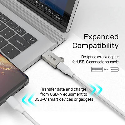 UNITEK מתאם USB-A ל-USB-C מסגסוגת אבץ (A1034NI) – 5Gbps + QC 3.0 UNITEK מתאם USB-A ל-USB-C מסגסוגת אבץ (A1034NI) – 5Gbps + QC 3.0