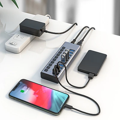 Protec - מפצל 10 פורט איכותי USB 3.0 כולל מפסק דגם DM283 Protec - מפצל 10 פורט איכותי USB 3.0 כולל מפסק דגם DM283