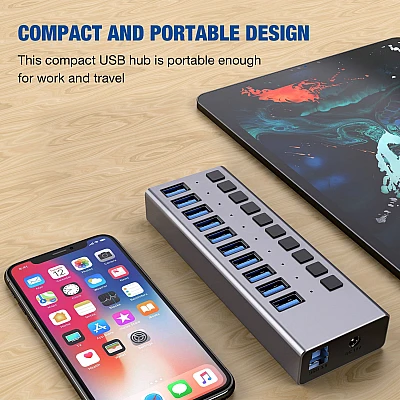 Protec - מפצל 10 פורט איכותי USB 3.0 כולל מפסק דגם DM283 Protec - מפצל 10 פורט איכותי USB 3.0 כולל מפסק דגם DM283
