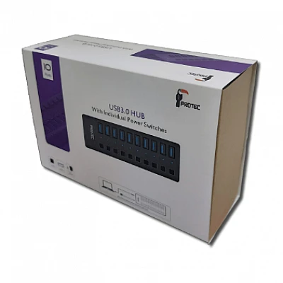 Protec - מפצל 10 פורט איכותי USB 3.0 כולל מפסק דגם DM283 Protec - מפצל 10 פורט איכותי USB 3.0 כולל מפסק דגם DM283