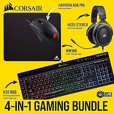 CORSAIR סט גיימינג 4-ב-1 - מקלדת + עכבר + אוזניות + משטח CORSAIR סט גיימינג 4-ב-1 - מקלדת + עכבר + אוזניות + משטח