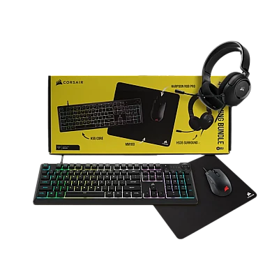CORSAIR סט גיימינג 4-ב-1 - מקלדת + עכבר + אוזניות + משטח CORSAIR סט גיימינג 4-ב-1 - מקלדת + עכבר + אוזניות + משטח