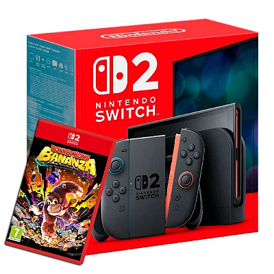 קונסולת משחק Nintendo Switch 2 256GB – אדום/כחול ומשחק Donkey Kong™ Bananza | יבואן רשמי