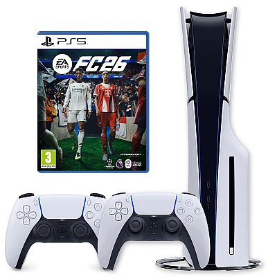 Sony PlayStation 5 1TB Slim Blu-ray Edition + משחק FC 26 עם שני בקרים