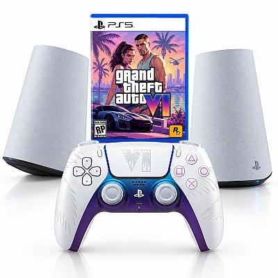 Grand Theft Auto VI ל-PS5 + בקר DualSense GTA VI לבן + רמקולים PULSE Elevate לבנים