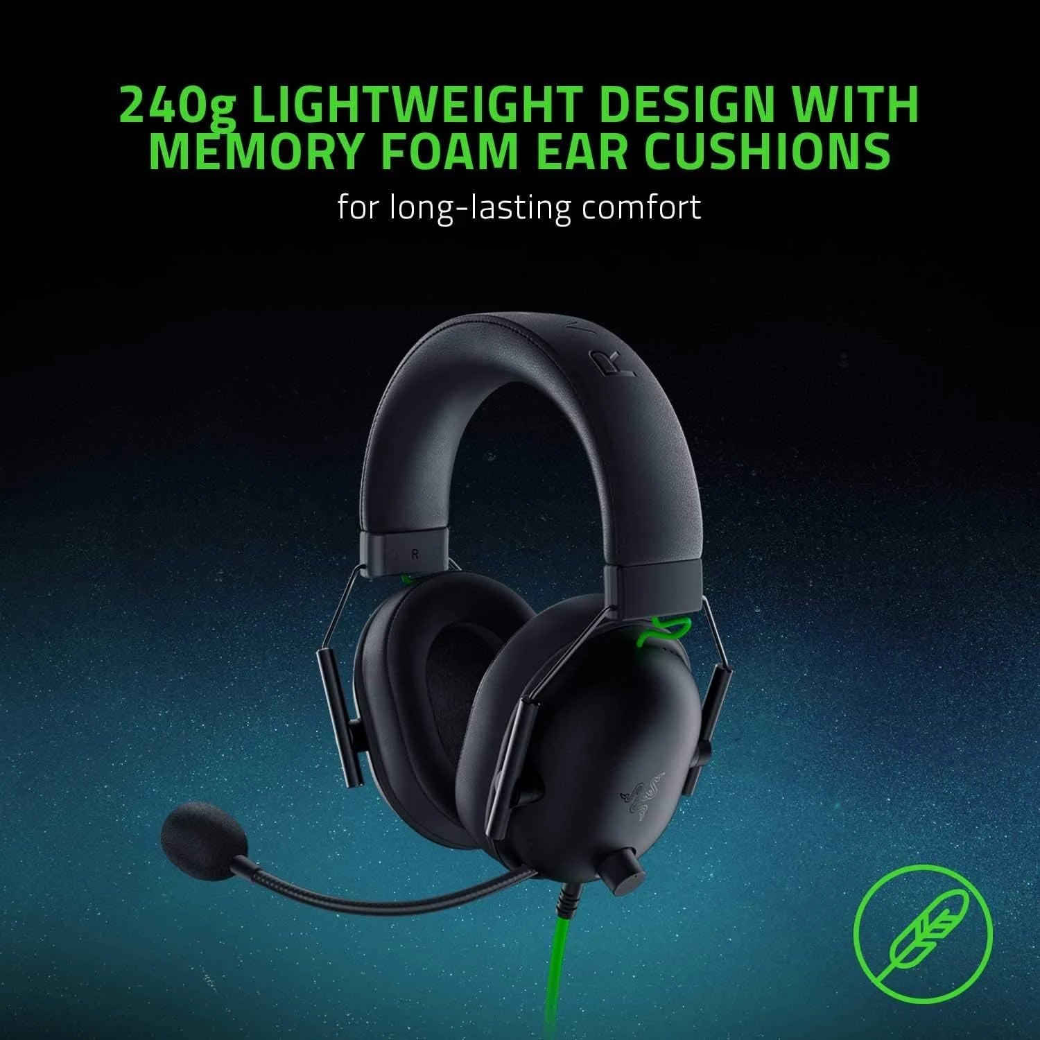 Razer BlackShark V2 Special Edition USB – עיצוב קל משקל עם כריות Memory Foam