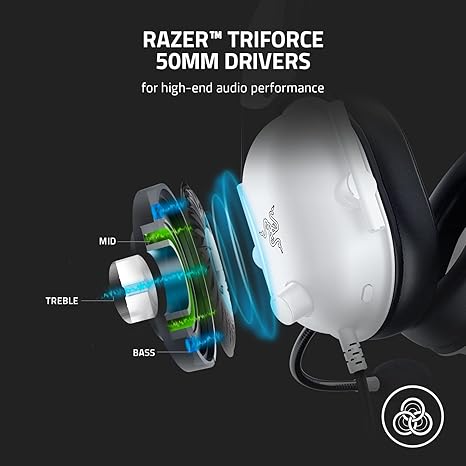 Razer BlackShark V2 X לבן – דרייברים Razer TriForce 50mm