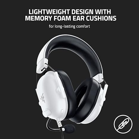 Razer BlackShark V2 X לבן – עיצוב קל משקל עם כריות Memory Foam